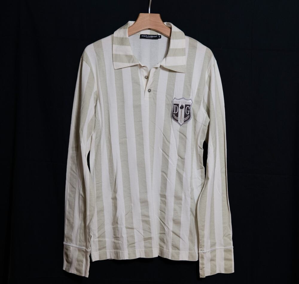 Dolce & Gabbana Vintage Green and White Striped Polo Shirt IT46